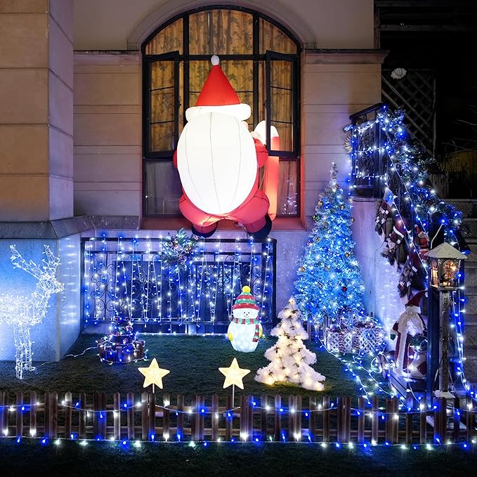 JMEXSUSS 500 LED Blue and White Christmas Lights, 8 Modes 163ft String Lights Plug in with Remote Control, Clear Wire Christmas String Lights Outdoor Waterproof for Outside Tree Yard Wedding