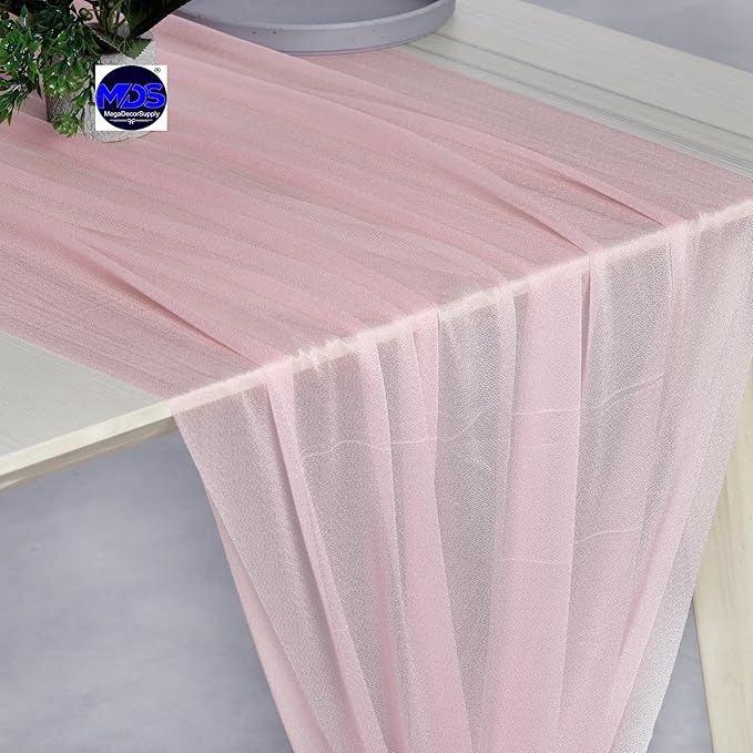 MDS 2 Pack 14ft Chiffon Table Runner 29 x 170 Inches Sheer Wedding Runner Romantic Rustic Table Runner for Wedding Decorations, Birthday Parties, Bridal Shower Party Arch Decor - Blush Pink