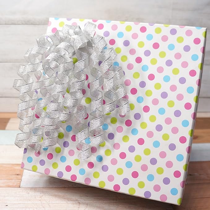 CT CRAFT LLC Silver Metallic Curly Ribbon Bow 6" Long x 6 Counts Gift Wrapping Pre-Tied Self-Adhesive Tab for Birthday Present Box Wine Bottle Baby Shower Party Christmas Hanukah