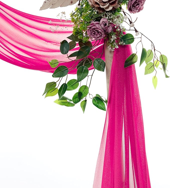 VDS Pack of 2 Panel (30 Inch X 40 Feet) Wedding Arch Draping Fabric Sheer Chiffon Fabric Drapery for Wedding Ceremony Reception Swag Backdrop Canopy Chuppah ARBO Altars Decoration (Hot Pink)
