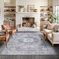 Bloom Rugs Washable Non-Slip 6' x 9' Rug - Blue/Sand Traditional Medallion Area Rug for Living Room, Bedroom, Dining Room, and Kitchen - Exact Size: 6' x 9'