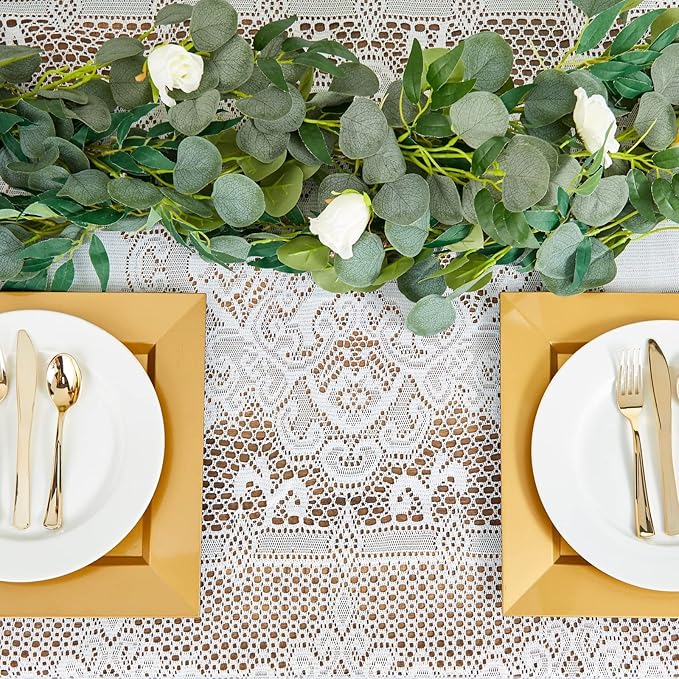 Juvale Lace Tablecloth - 60 x 97-Inch White Rectangular Table Cloth - Vintage Floral Scalloped Edge Elegant Dainty Tea Party Tablecloth & Wedding Reception Decor