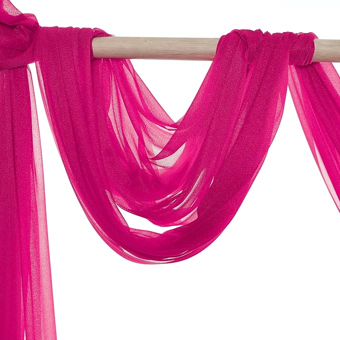 VDS Pack of 2 Panel (30 Inch X 40 Feet) Wedding Arch Draping Fabric Sheer Chiffon Fabric Drapery for Wedding Ceremony Reception Swag Backdrop Canopy Chuppah ARBO Altars Decoration (Hot Pink)