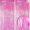 2 Pack Hot Pink Iridescent Streamers Backdrop, 3.3x6.6ft Foil Fringe Curtains Holographic Door Tinsel Streamers Photo Booth Prop for Birthday, Wedding, Holiday, Bachelorette, Theme Party Decorations