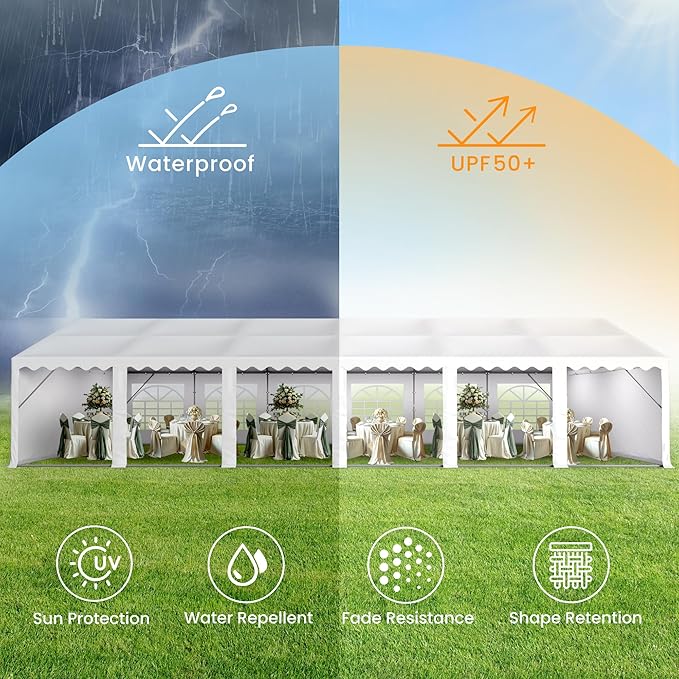 PHI VILLA 40'x20' Outdoor Heavy Duty Party Tent Large Commercial Canopy Wedding Event Shelter with Removable Sidewalls & 7 Storage Bags for Patio Outdoor Garden Events, White