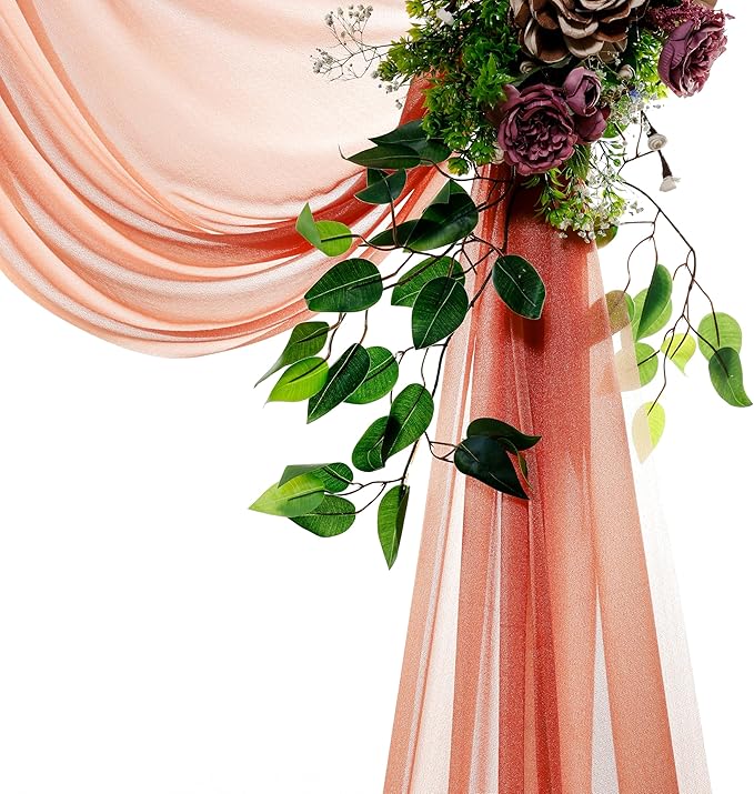 VDS Pack of 2 Panel (30 Inch X 30 Feet) Wedding Arch Draping Fabric Sheer Chiffon Fabric Drapery for Wedding Ceremony Reception Swag Backdrop Canopy Chuppah ARBO Altars Decoration (Terracotta)