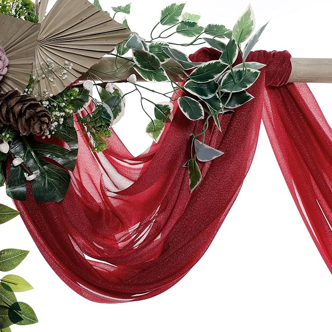VDS Pack of 1 Panel (30 Inch X 30 Feet) Wedding Arch Draping Fabric Sheer Chiffon Fabric Drapery for Wedding Ceremony Reception Swag Backdrop Canopy Chuppah ARBO Altars Decoration (Apple Red)