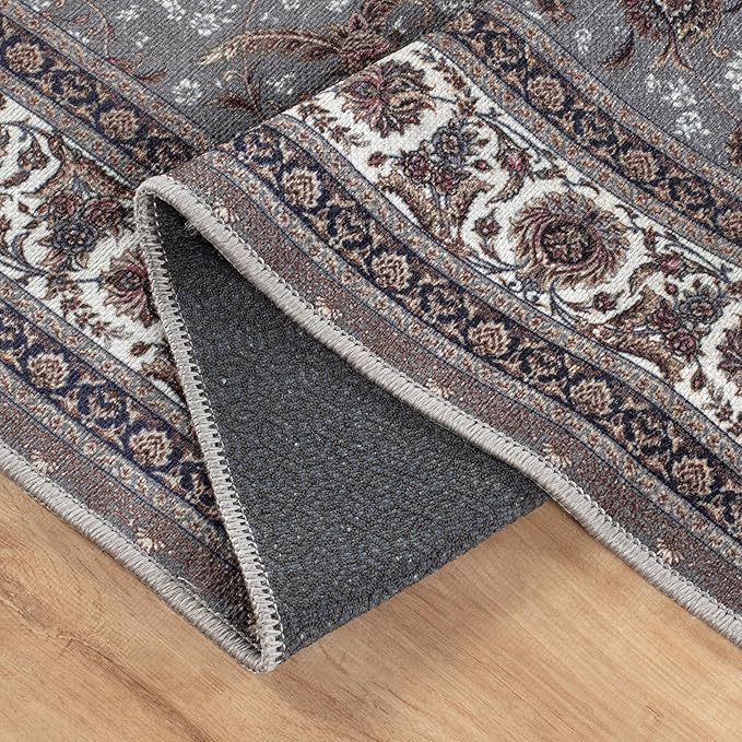 Bloom Rugs Washable Non-Slip 12 ft Runner - Slate Gray Traditional Oriental Runner for Entryway, Hallway, Bathroom, and Kitchen - Exact Size: 2.5' x 12'