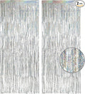 Silver Foil Fringe Tinsel Backdrop - GREATRIL Metallic Tinsel Streamers Curtains for 2026 NYE/Prom/Dancing Ball/Christmas/Bachelorette Party Decorations - Pack of 2