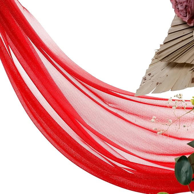 VDS Pack of 2 Panel (30 Inch X 50 Feet) Wedding Arch Draping Fabric Sheer Chiffon Fabric Drapery for Wedding Ceremony Reception Swag Backdrop Canopy Chuppah ARBO Altars Decoration (Red)