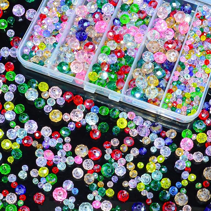 800Pcs Colors Random 4/6/8/10mm Crystal Glass Beads for Jewelry Making Beads for Bracelets Necklace Pendants Making Supplies(Mixed Colors)