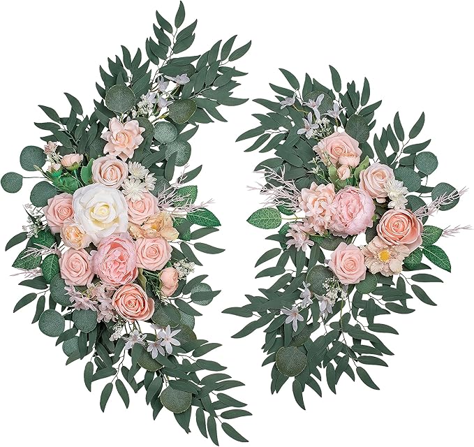 Wedding Arch Flowers, Artificial Flowers for Reception Backdrop and Welcome Ceremony Sign, Large Flower Swag for Dreamy Romantic Wedding Ceremony Floral Decor - Pack of 2