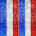 TONIFUL Red White and Blue Tinsel Foil Fringe Curtains,4th of July Decorations Independence Day Photo Booth Backdrop,Metallic Door Streamers for Patriotic Party Memorial Day Labor Day Supplies