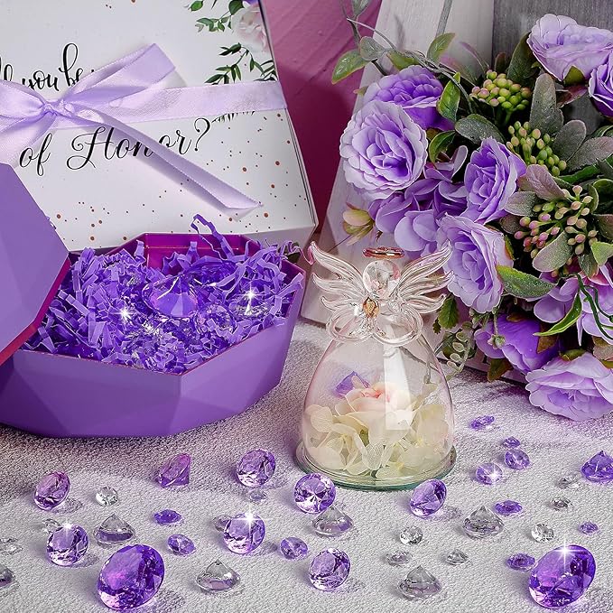 Hicarer 800 Pieces Diamond Decorations Acrylic Diamond Table Scatter Crystals for Table for Vase Fillers Party Decorations(20,12, 10, 6, 3mm,Purple)