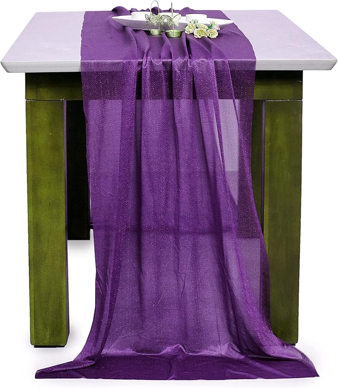 MDS 10 Pack 10ft Chiffon Table Runner 29 x 120 Inches Sheer Wedding Runner Romantic Rustic Table Runner for Wedding Decorations, Birthday Parties, Bridal Shower Party Arch Decor - Cadbury Purple