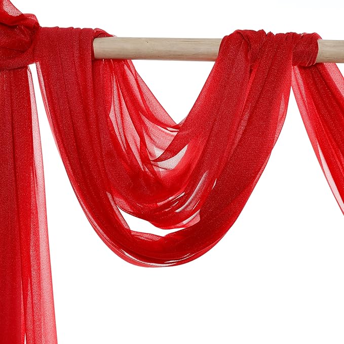VDS Pack of 2 Panel (30 Inch X 50 Feet) Wedding Arch Draping Fabric Sheer Chiffon Fabric Drapery for Wedding Ceremony Reception Swag Backdrop Canopy Chuppah ARBO Altars Decoration (Red)