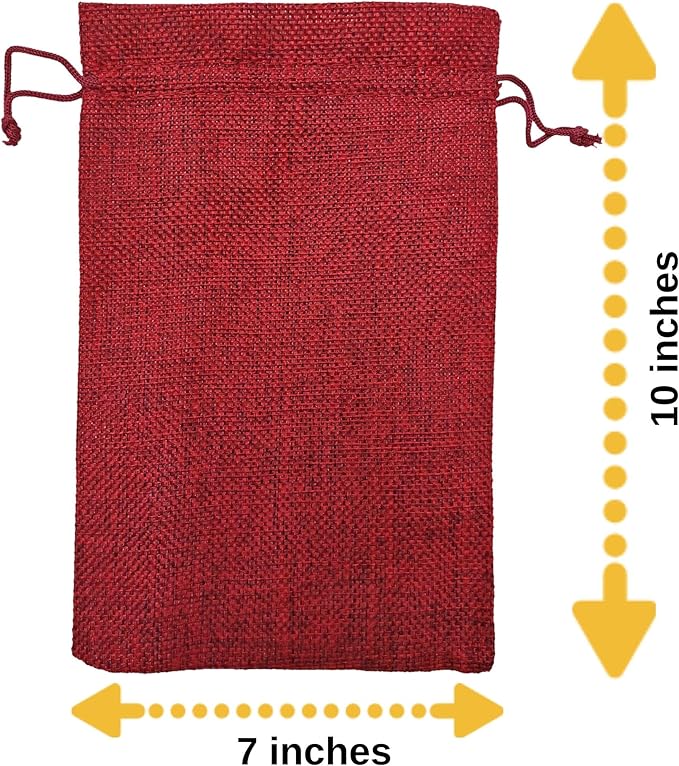 Supply Friend 50 Red Burlap Bags with Drawstring, 7x10 Inch Gift Bag Bulk Pack for Mugs, Mason Jars, Christmas, Wedding Party Favors, Jewelry and Treat Pouches