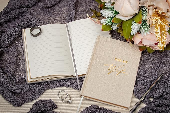 MUUJEE Hard Cover Vow Books (Set of 2) - Foil Embossed Wedding Ceremony Vow Renewal Speech Books, Couple Gifts for Engagement (For My Husband/Wife)