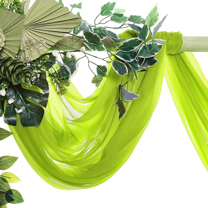 VDS Pack of 2 Panel (30 Inch X 100 Feet) Wedding Arch Draping Fabric Sheer Chiffon Fabric Drapery for Wedding Ceremony Reception Swag Backdrop Canopy Chuppah ARBO Altars Decoration (Parrot Green)