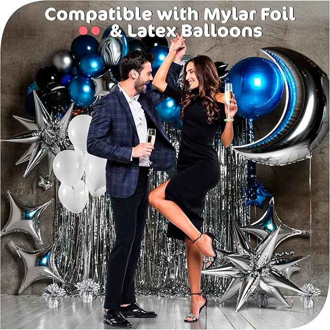 Silver Balloon Weights - Bulk Pack of 72 Heavy Metallic Foil Anchor Weights for Helium Balloons - 4.8'' Base for Bouquet Table Centerpieces & Cluster Floor Party Decorations