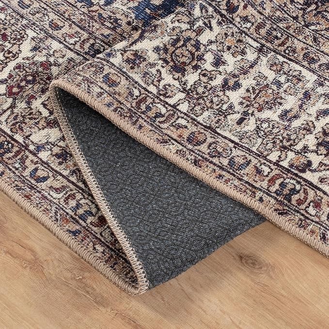 Bloom Rugs Washable Non-Slip 9' x 12' Rug - Dark Blue/Beige Traditional Medallion Area Rug for Living Room, Bedroom, Dining Room, and Kitchen - Exact Size: 9' x 12'