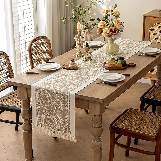 Table Runner 48 Inches Long,Waterproof Boho Table Runner with Tassel Fringe,Table Runners for Party Coffee Table