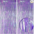 2 Pack Purple Iridescent Streamers Backdrop, 3.3x6.6ft Foil Fringe Curtains Lavender Holographic Door Tinsel Streamers for Birthday, Wedding, Holiday, Bachelorette, Theme Party Decorations