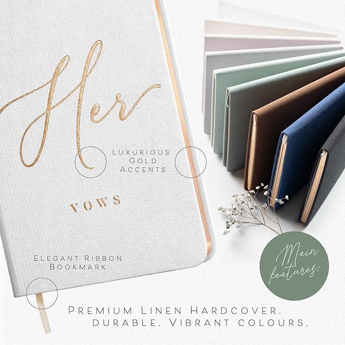 Vow Books His and Hers - Linen Wedding Vow Books Perfect as Bride & Groom Gifts, Wedding Registry Ideas - His & Hers Gifts Wedding Vow Book - Wedding Essentials & Accessories [White & Navy]