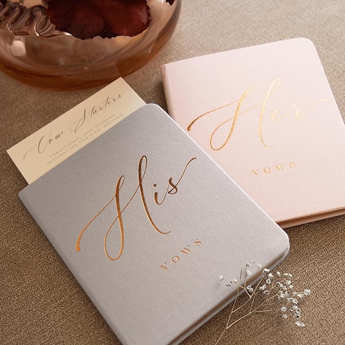 Vow Books His and Hers - Linen Wedding Vow Books Perfect as Bride & Groom Gifts, Wedding Registry Ideas - His & Hers Gifts Wedding Vow Book - Wedding Essentials & Accessories [Blush & Grey]