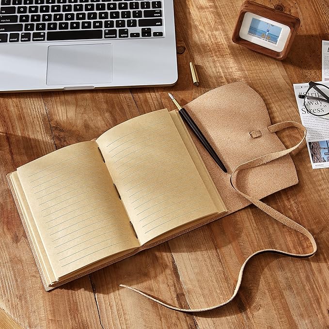 Leather Journal Notebooks for Work, A5 Size Diary, 6x8.1 Inch, Genuine Leather Journals for Writing, Vintage Style Personalized Journal, Ideal for Women and Men, Artists, Travelers, Dark Brown