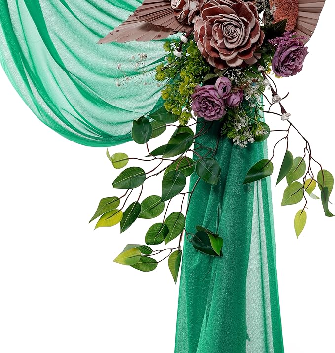 VDS Pack of 1 Panel (30 Inch X 40 Feet) Wedding Arch Draping Fabric Sheer Chiffon Fabric Drapery for Wedding Ceremony Reception Swag Backdrop Canopy Chuppah ARBO Altars Decoration (Emerald)