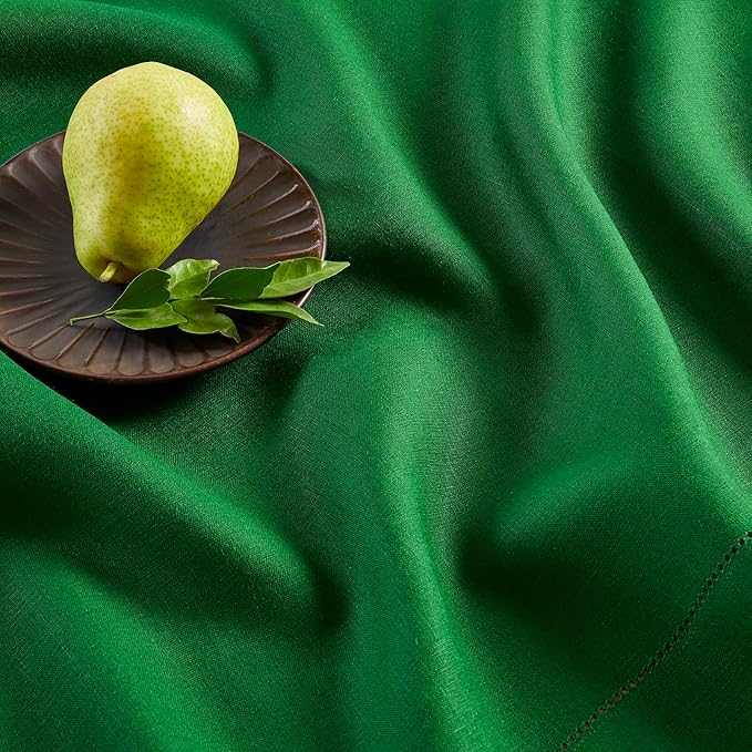 Solino Home Linen Garden Green Table Runner 72 Inches Long - 100% Pure Linen Hemstitch Table Runner 14 x 72 Inch for Dresser, Dining, Christmas - Classic Hemstitch