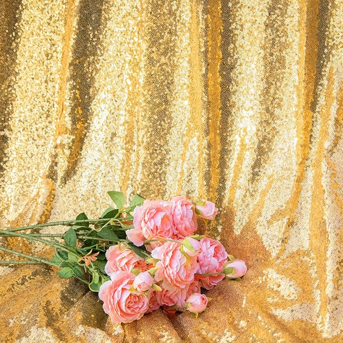 Gold Sequin Backdrop 2FTx8FT 2 Panels Sparkly Background Drapes for Party Wedding Baby Shower Decorations