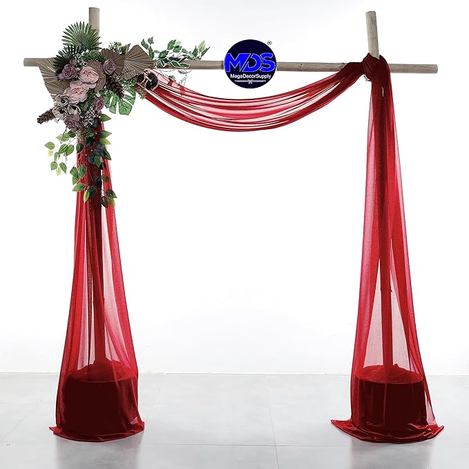 MDS Halloween Chiffon Draping Fabric - 2 Panel, 30" Wide x 20ft Long - Sheer Spooky Arbor & Canopy Drapery for Haunted House Backdrops, Party Ceilings, DIY Costumes & Themed Events - Apple Red