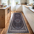 Bloom Rugs Washable Non-Slip 10 ft Runner - Navy Traditional Medallion Runner for Entryway, Hallway, Bathroom, and Kitchen - Exact Size: 2.5' x 10'