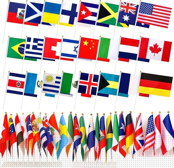 200 Countries International Stick Flags of the World Small Mini Hand Held Flags for Olympics,International Festival,8.2 x 5.5 Inch