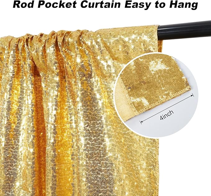 Juya Delight Gold Sequin Backdrop, 6FTx8FT NO See-Through Photobooth Backdrop Curtains for Birthday, Party, Wedding Decoration