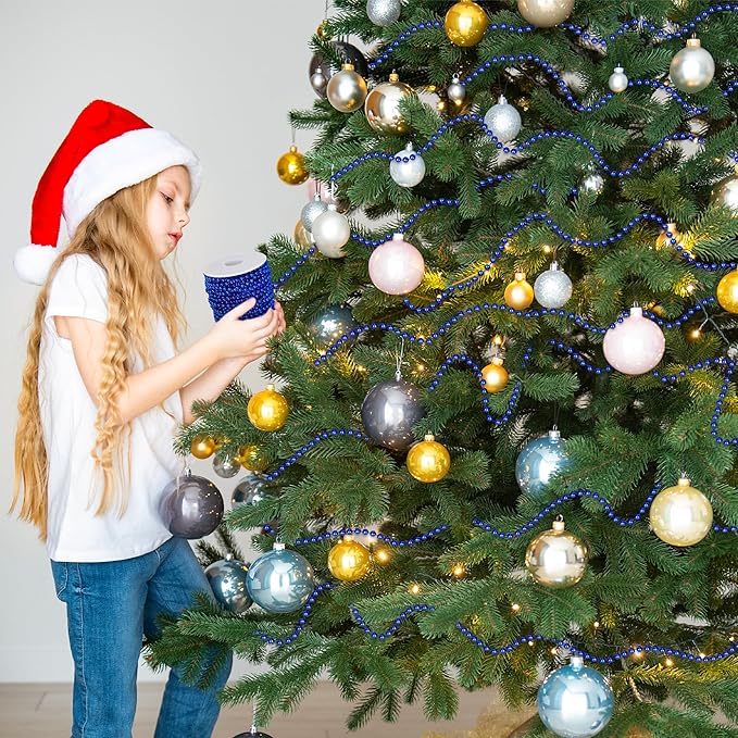100 FT Christmas Tree Beads, Christmas Tree Garland Decoration, Plastic Hanging Beads Garland Chain Roll for Home Mantle Fireplace Wreath Decor Indoor Outdoor Xmas Tree DIY Supplies