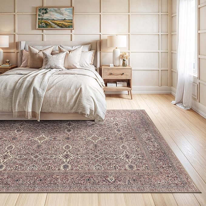 Bloom Rugs Washable Non-Slip 8' x 10' Rug - Beige Traditional Bordered Area Rug for Living Room, Bedroom, Dining Room, and Kitchen - Exact Size: 8' x 10'