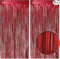 2 Pack Red Fringe Backdrop, 3.2x8.2ft Shining Foil Tinsel Curtains, Birthday Party Decorations Door Streamers for Halloween, Christmas, Wedding, Graduation, Holiday, Theme Events