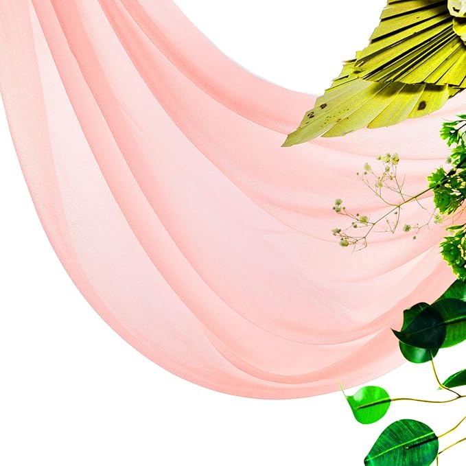 VDS Pack of 2 Panel (30 Inch X 30 Feet) Wedding Arch Draping Fabric Sheer Chiffon Fabric Drapery for Wedding Ceremony Reception Swag Backdrop Canopy Chuppah ARBO Altars Decoration (Peach)