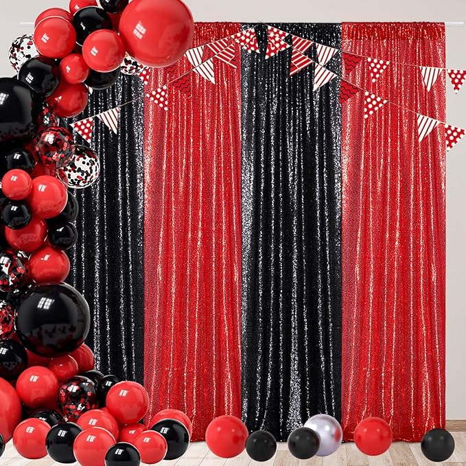 Poise3EHome Black Sequin Backdrop Curtains, 2 Panels 2FTx8FT Glitter Photo Booth Backdrop for Halloween Birthday Bachelorette Wednesday Twilight Party Decorations
