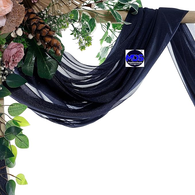 MDS Halloween Chiffon Draping Fabric - 2 Panel, 30" Wide x 75ft Long - Sheer Spooky Arbor & Canopy Drapery for Haunted House Backdrops, Party Ceilings, DIY Costumes & Themed Events - Navy Blue