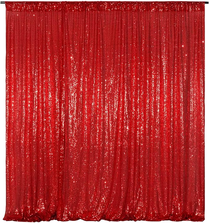 Poise3EHome Red Sequin Backdrop Curtain, 10Ft x 10Ft Red Glitter Photography Background Curtains, Sequence Xmas Thanksgiving Backdrop Drapes for Wedding Party Festival Decor