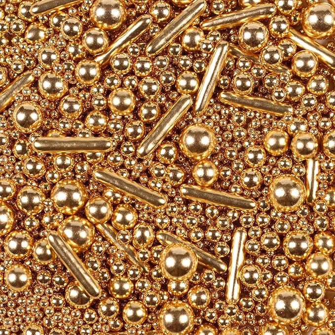 Gold Pearl Sprinkles for Cake Decorating, Pearl Metallic Rod Mix, 4.23 oz Gold Sprinkles for Cupcakes, Ice Cream, Cookies, Baby Showers, Celebrations, Weddings, Valentines, and Easter. (120g)