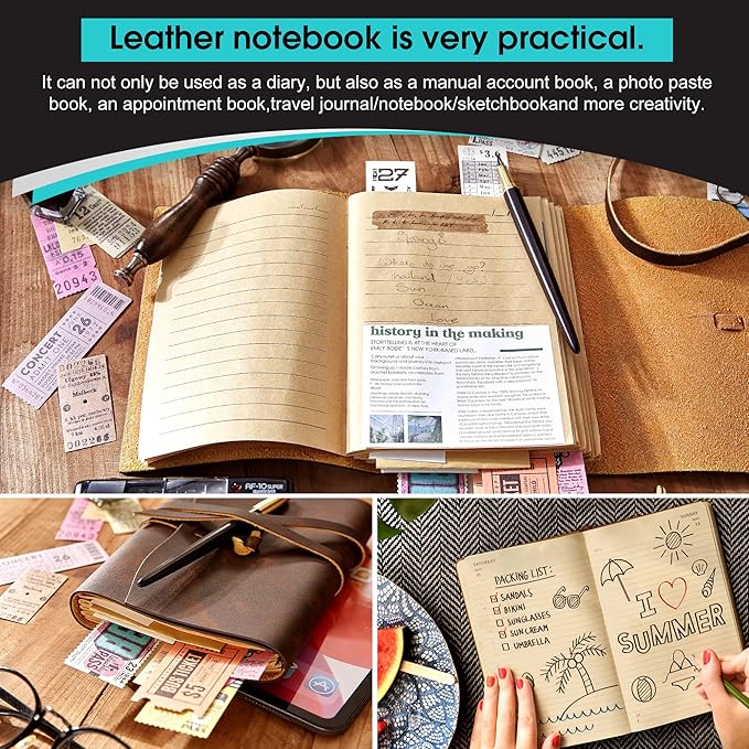 Leather Journal Notebook, A5 Size Diary 6x8.1 Inches, Genuine Leather Journals for Writing, Vintage Style, Ideal for Men and Women, Brown