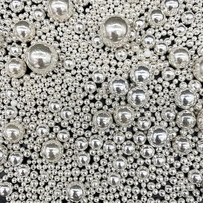 Weraru Edible Silver Pearl Sugar Sprinkles Candy Mixing Size Baking Edible Cake Decorations Cupcake Toppers Cookie Decorating Celebrations Wedding Shower Party Chirstmas Supplies 120g/ 4.2oz