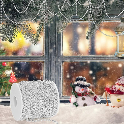 100 Feet Silver Christmas Tree Decor, Christmas Tree Garland Beads, Xmas Beads Chain Decorations Artificial Pearl Garland for DIY Xmas Fireplace Home Party Decor