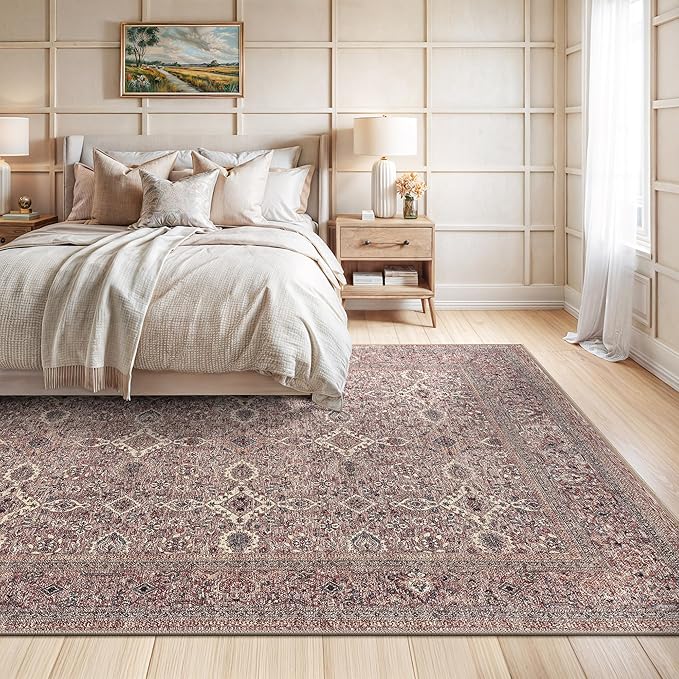 Bloom Rugs Washable Non-Slip 9' x 12' Rug - Beige Traditional Bordered Area Rug for Living Room, Bedroom, Dining Room, and Kitchen - Exact Size: 9' x 12'