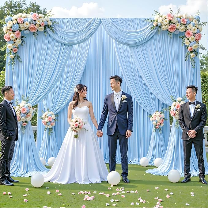 40ft x 12ft Baby Blue Backdrop Curtains Wrinkle Free Backdrop Curtain for Wedding Parties Blue Fabric Backdrops Drapes Back Drop Cloth Bridal Shower Stage Curtains Wedding Decorations for Reception